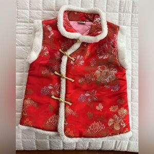 Red Floral Vest with Gold Details